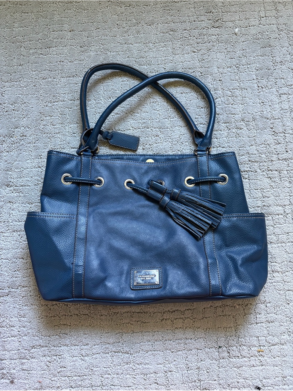 Tignanello navy Leather Tote Bag with Tassel